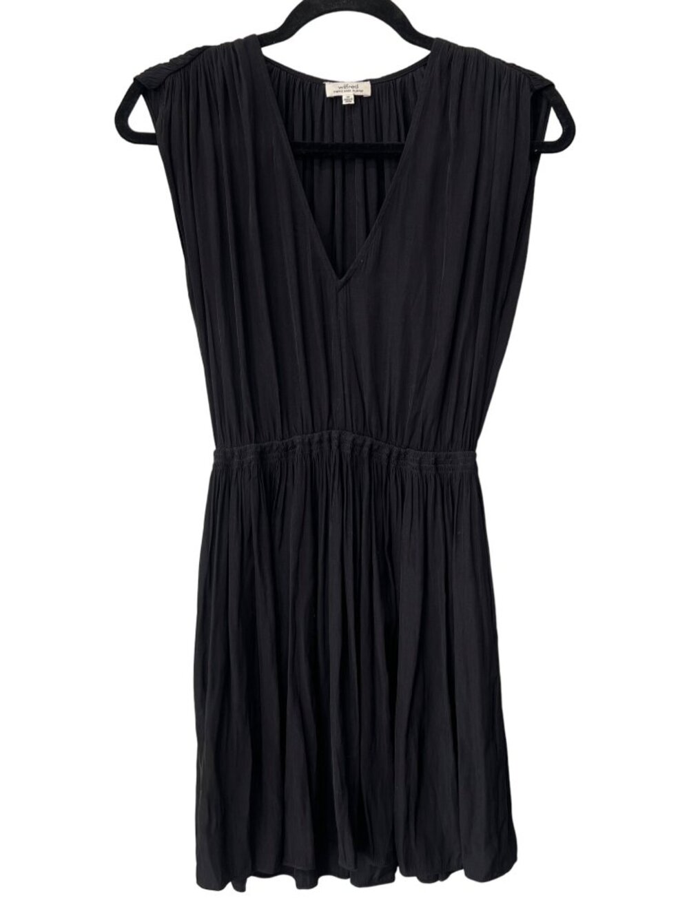 Wilfred Almeida Dress Size XS Sleeveless VNeck Pleated Elastic Waist ALine Black